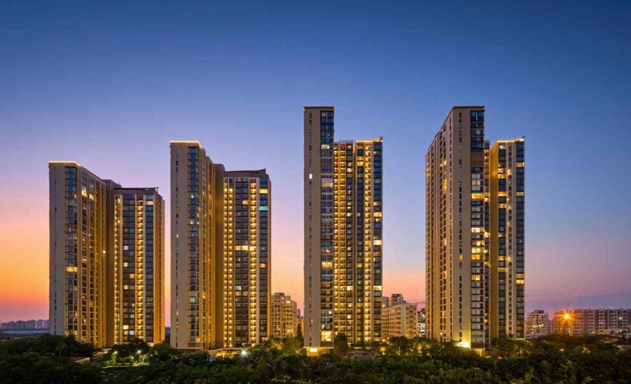 Residential towers in Chennai at dusk